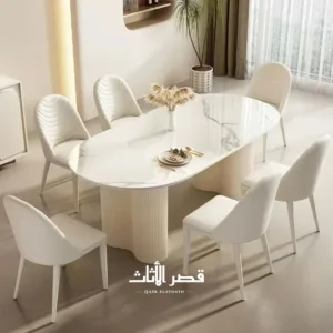 طقم طعام مستطيل بسطح رخامي