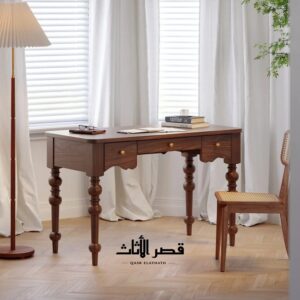 مكتب عمل كلاسيكي من الخشب الطبيعي بثلاثة أدراج، عرض 1