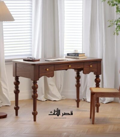 مكتب عمل كلاسيكي من الخشب الطبيعي بثلاثة أدراج، عرض 1