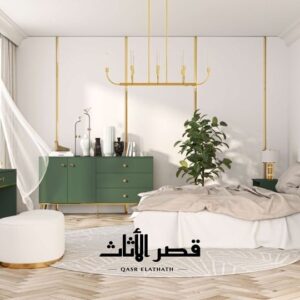 طقم غرفة نوم خشبي بخزائن ووحدات تخزين، عرض 1