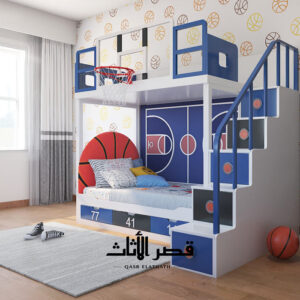 سرير أطفال بطابقين مع سرير سحب وتخزين