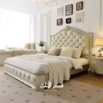 سرير خشب صلب بتنجيد جلدي مع تخزين مدمج