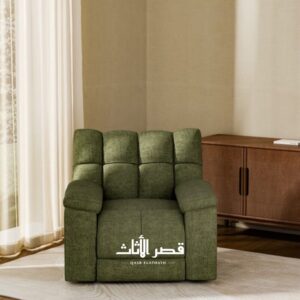 كرسي استرخاء كهربائي هزاز دوار باللون الأخضر الفاتح - واجهة أمامية في مساحة منزلية