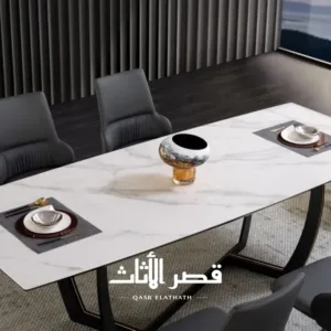 طاولة طعام سيراميك بتصميم حديث بقاعدة معدنية