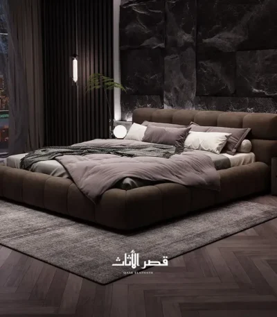 سرير نوم منجّد بظهر مبطّن بتصميم مودرن