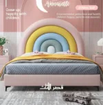 ⁦سرير أطفال بتصميم قوس قزح مبهج – شامل كومودينة – ألوان زاهية وهيكل خشبي صلب – أفضل لغرف البنات⁩ - الصورة ⁦5⁩