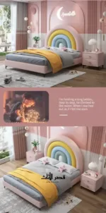 ⁦سرير أطفال بتصميم قوس قزح مبهج – شامل كومودينة – ألوان زاهية وهيكل خشبي صلب – أفضل لغرف البنات⁩ - الصورة ⁦14⁩