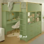 ⁦سرير أطفال مرتفع من تشكيلة بلير – تصميم عملي مع مكتب وسلال تخزين – خشب هندسي – لون أبيض⁩ - الصورة ⁦6⁩