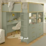 ⁦سرير أطفال مرتفع من تشكيلة بلير – تصميم عملي مع مكتب وسلال تخزين – خشب هندسي – لون أبيض⁩ - الصورة ⁦5⁩
