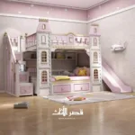 سرير أطفال دورين بشكل قلعة - تصميم ممتع وآمن - خشب صلب - ألوان مبهجة