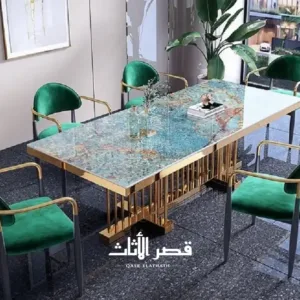 طاولة طعام مستطيلة رخامية بتصميم عصري