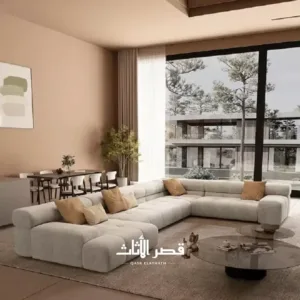 كنب زاوية فخم بطابع أوروبي – تصميم شيك بمساحة فسيحة – تنجيد ناعم وهيكل صلب