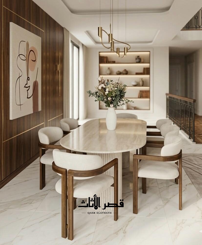 طقم طاولة طعام إلينا مع طاولة رخامية وستة كراسي
