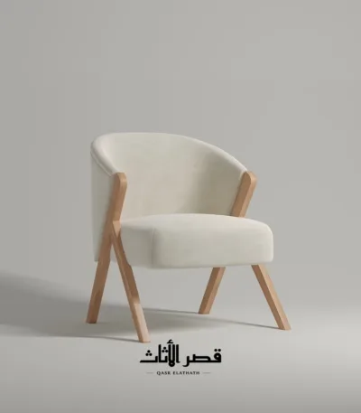 كرسي جلوس بظهر مقوس يحتضن الجانبين وأرجل خشبية – صورة 1