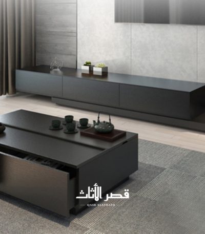 طاولة تلفزيون بأسلوب أرت ديكو وثلاثة أدراج وتخزين