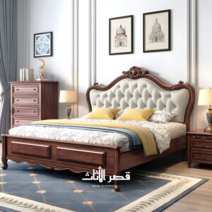 سرير خشب كلاسيكي بظهر منجد بكسوة جلد – تفاصيل 2