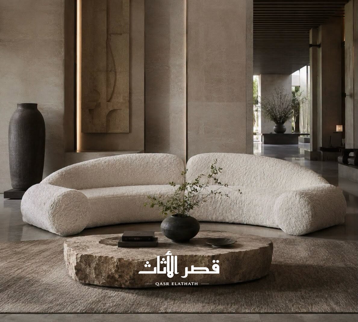 جلسة تاوس منجدة بتصميم منحني مودرن — الكنبة