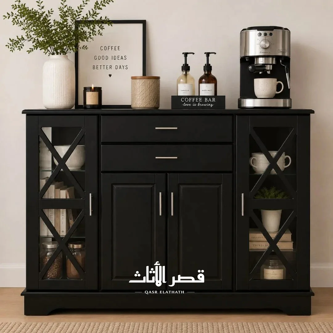 بوفيه كاسبر بأبواب زجاجية وتصميم بسيط خالد — أسود