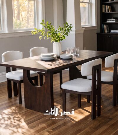 طقم طاولة طعام مستطيلة مع أربع كراسي منجدة