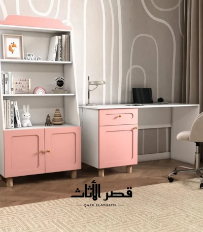 خزانة كتب داز للأطفال بأربعة رفوف وبابين — وردي