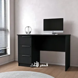 مكتب ديبلو بثلاثة أدراج ومقابض خشبية طويلة — أسود
