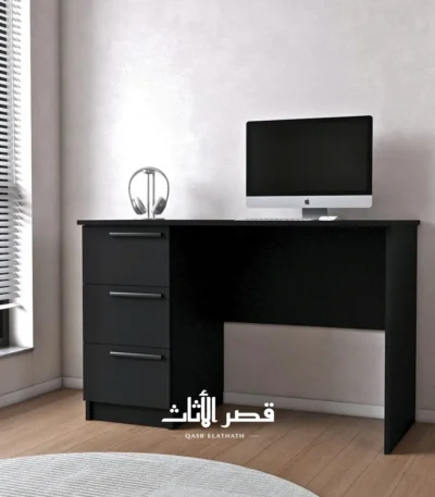مكتب ديبلو بثلاثة أدراج ومقابض خشبية طويلة — أسود