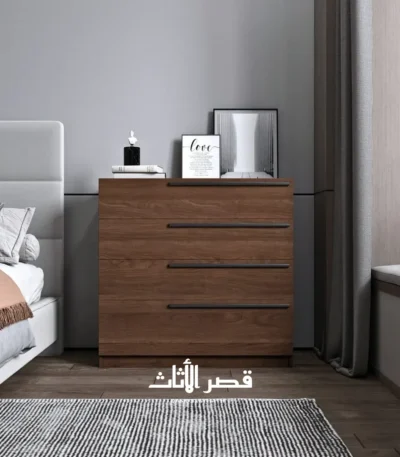 وحدة أدراج ديبلو العريضة بأربعة أدراج ومقابض خشبية — بني