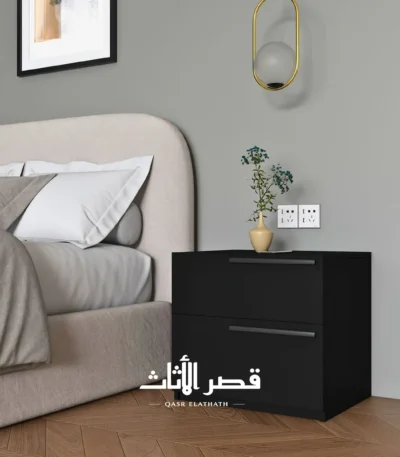 طاولة سرير ديبلو بدرجين ومقابض أنبوبية خشبية — أسود