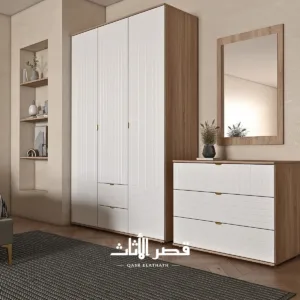 دولاب ملابس إميليا بثلاثة أبواب ودرجين وواجهة أنيقة — أبيض