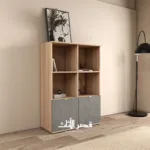 خزانة كتب نيرا بأربعة رفوف وبابين — رمادي