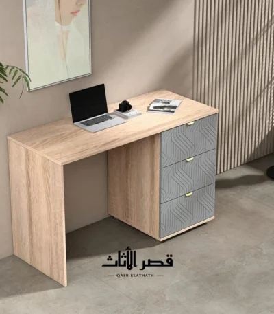 مكتب نيرا بثلاثة أدراج وواجهة مطليّة بسيطة — رمادي