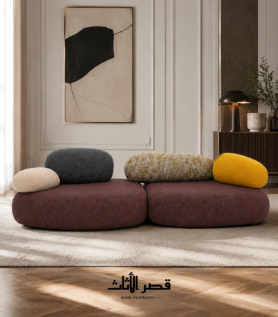 كنبة كروما قماش بتصميم منحني ووسائد ظهر — زاوية 1