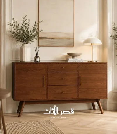 بوفيه ريفا بأدراج وأبواب ناعمة الإغلاق وأرجل خشب زان — بني