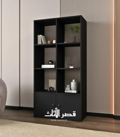 خزانة كتب فيلار بستة رفوف وبابين — أسود